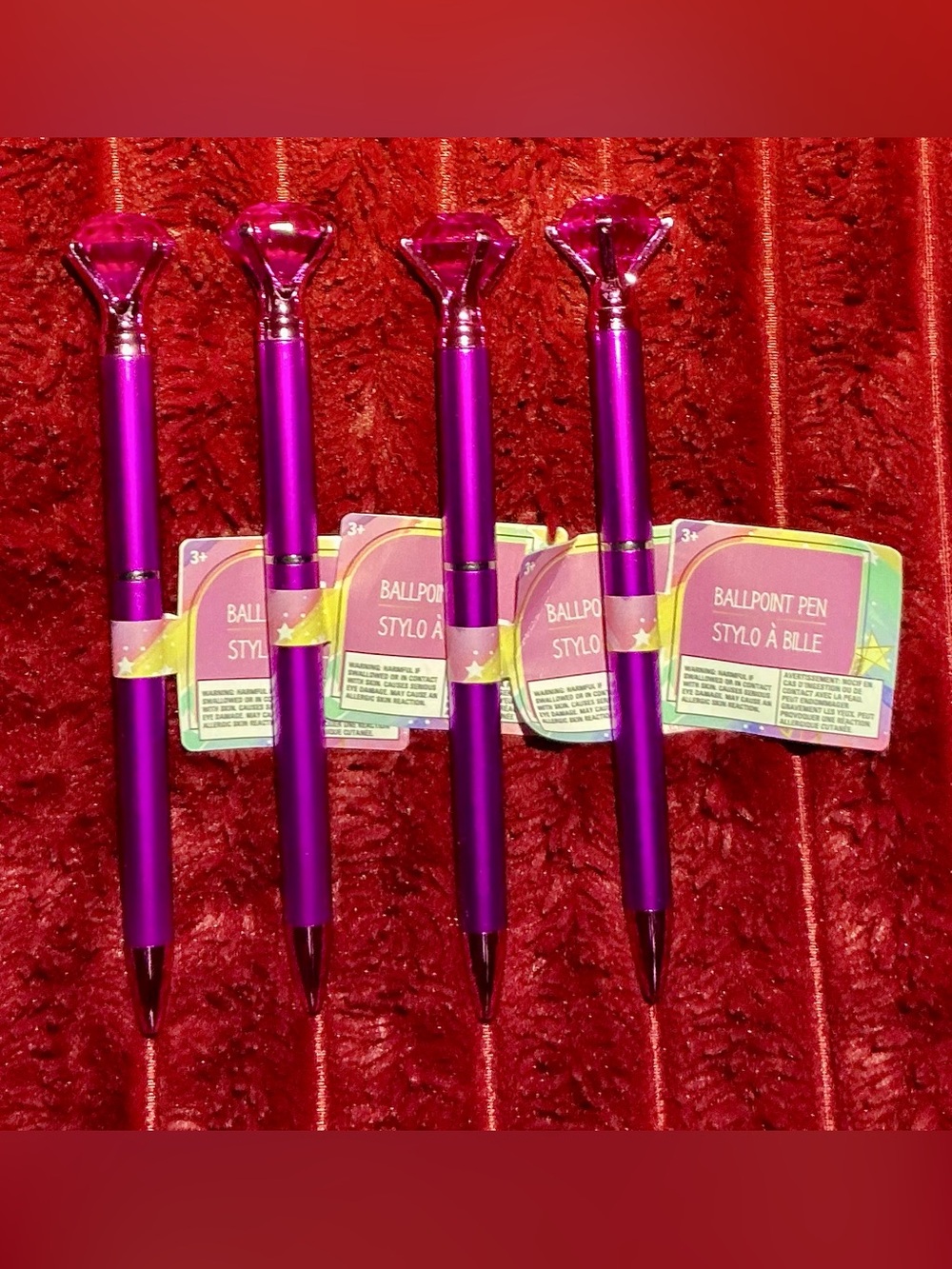 Purple Diamond-Top Ballpoint Pens - Pack of 4